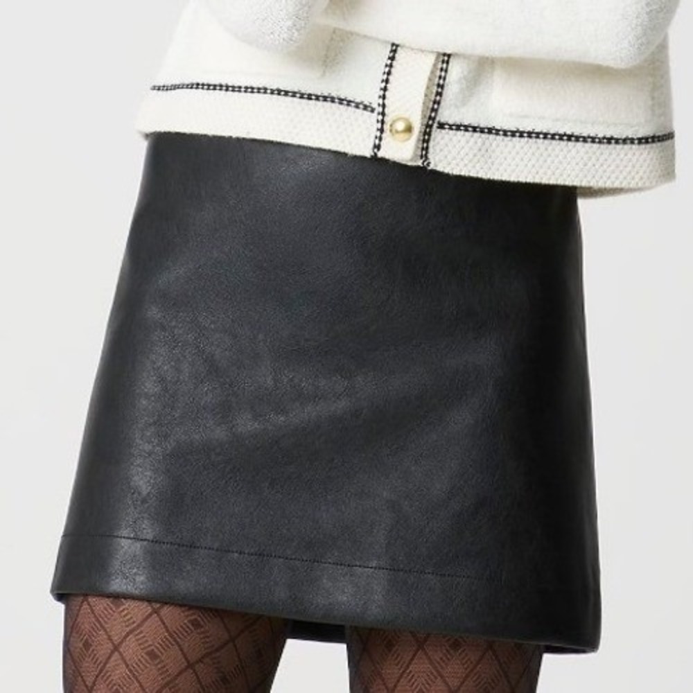 J.Crew Womens Skirt Black Size 8 Faux Leather Mini A-Line Dark Academia NWT‎